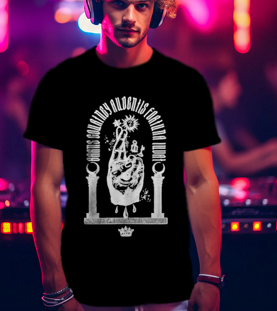 Barns Courtney Audentis Fortuna Iuvat Hand Symbol With Columns T-Shirt