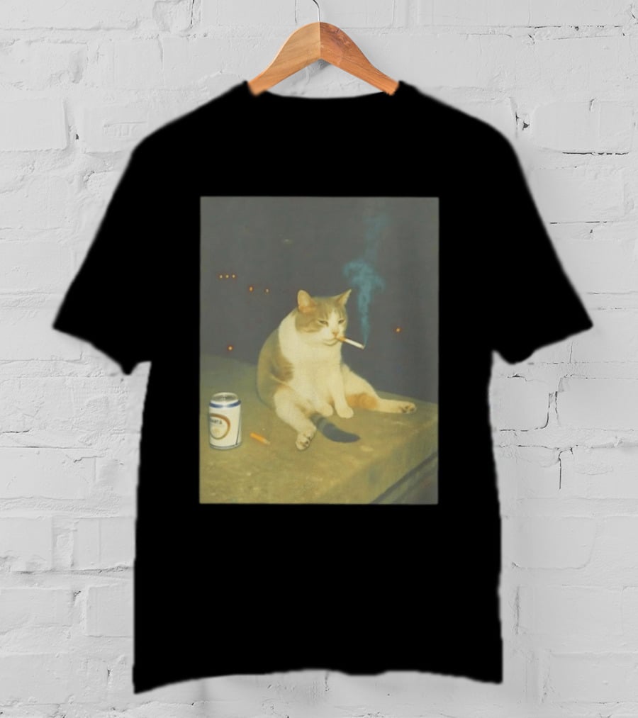 Depressed Cat Smoking Cigarette Meme With Beer Can T-Shirt