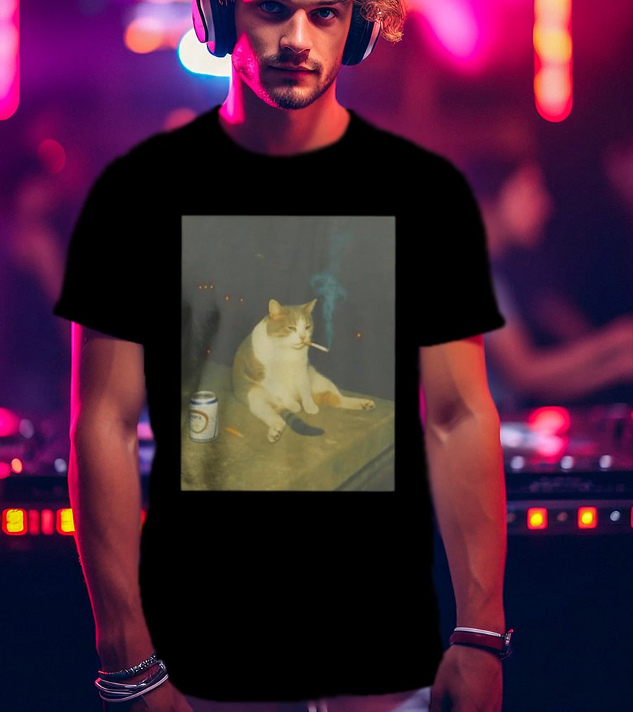 Depressed Cat Smoking Cigarette Meme With Beer Can T-Shirt