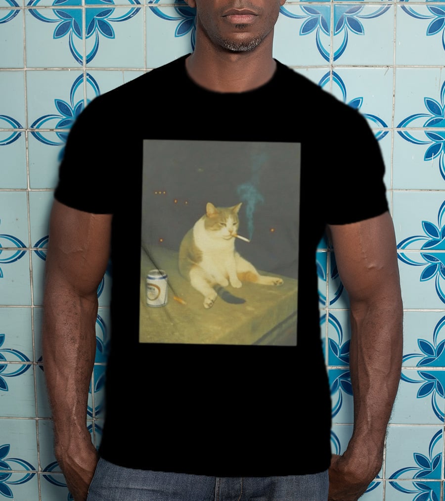 Depressed Cat Smoking Cigarette Meme With Beer Can T-Shirt