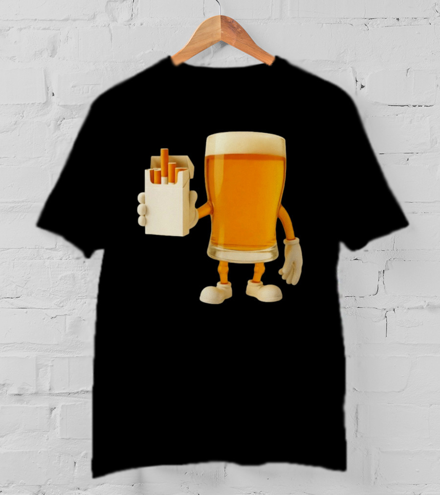 Beer Glass Holding Cigarettes Funny Drunk Cigs T-Shirt