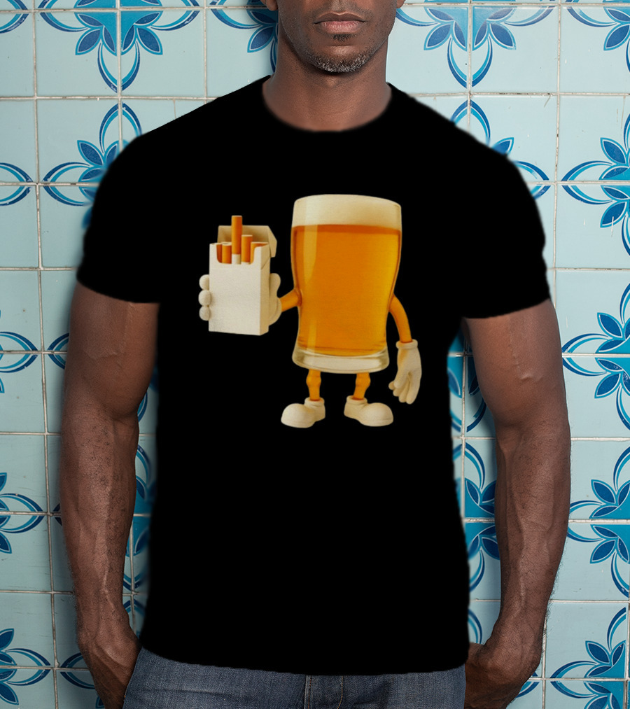 Beer Glass Holding Cigarettes Funny Drunk Cigs T-Shirt