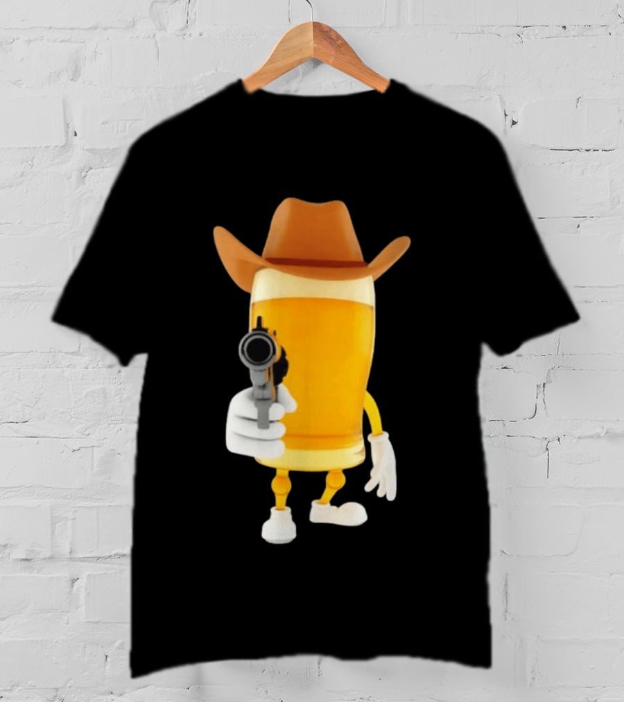 Cowboy Beer Glass With Gun Meme T-Shirt