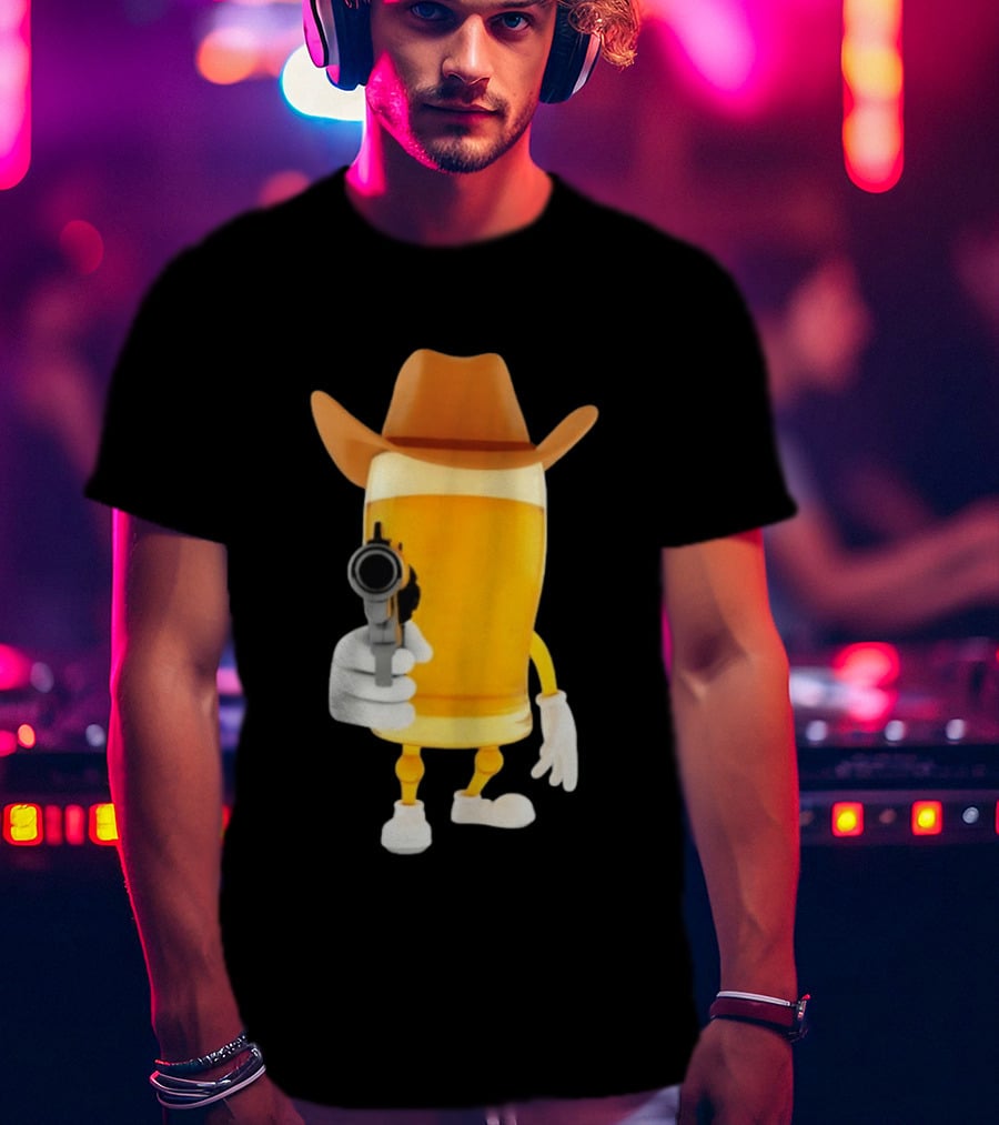 Cowboy Beer Glass With Gun Meme T-Shirt