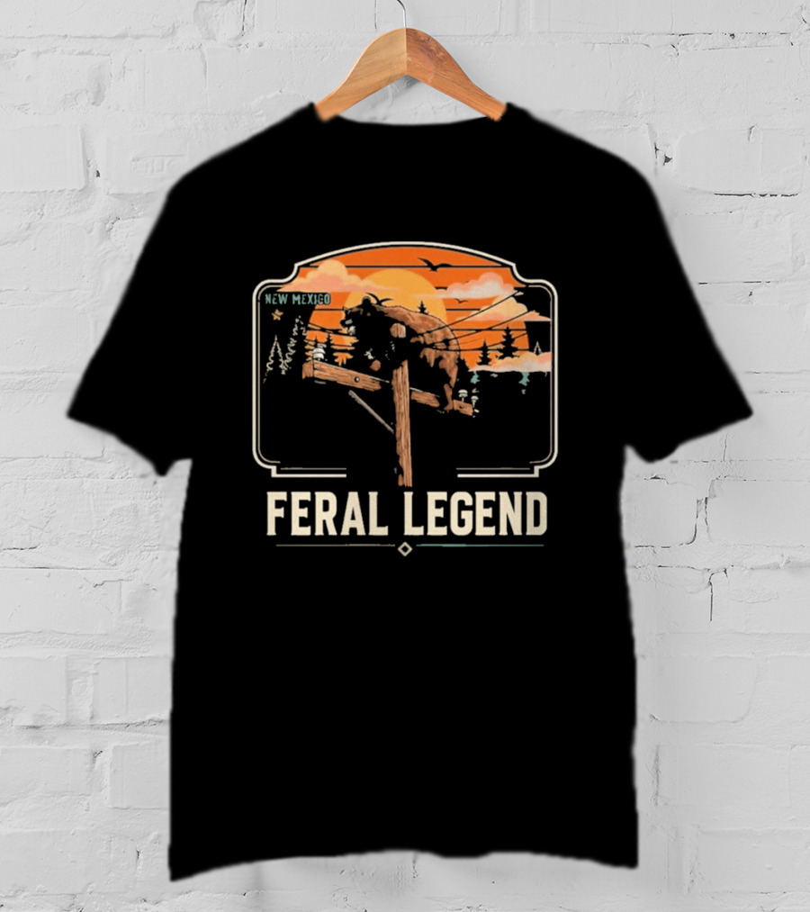 Feral Legend New Mexico Bear Climbs Light Pole Sunset Scene T-Shirt