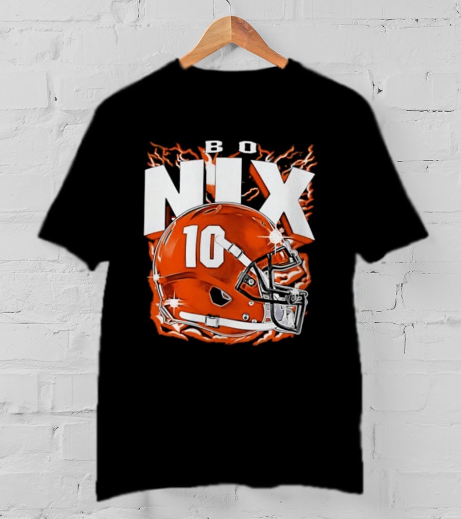 Bo Nix 10 Orange Football Helmet Flames T-Shirt