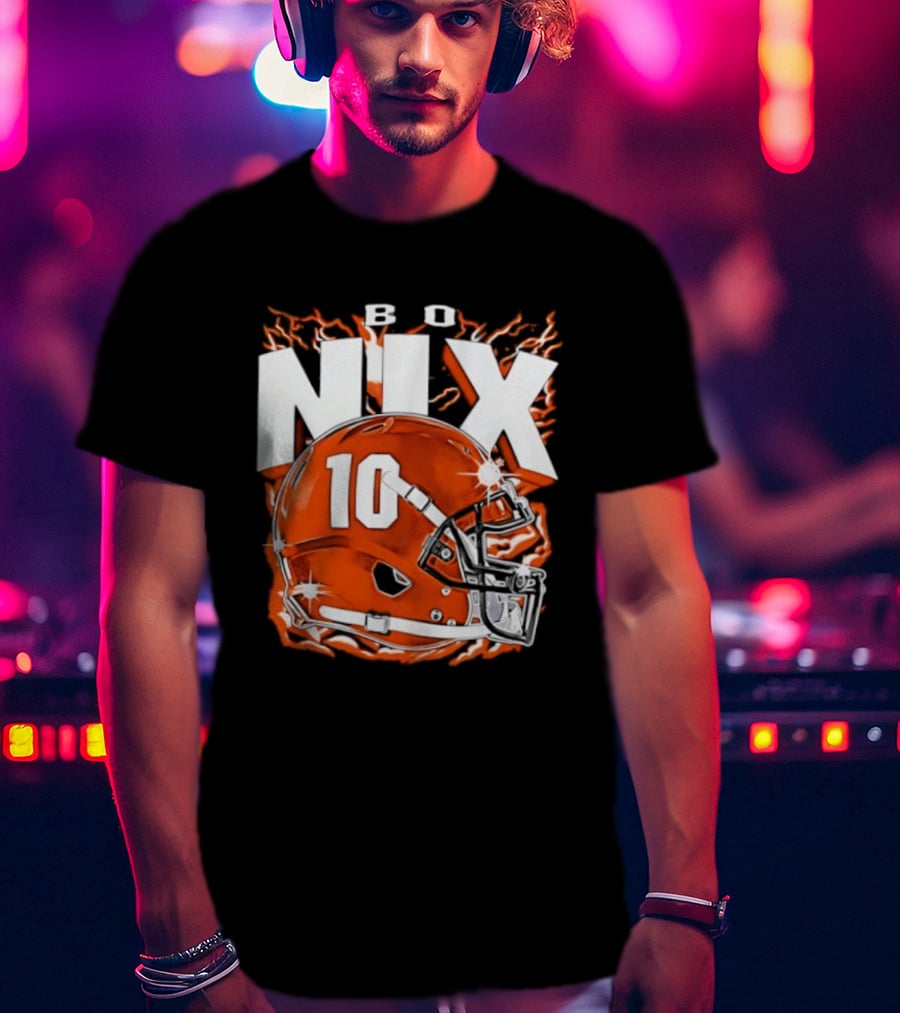 Bo Nix 10 Orange Football Helmet Flames T-Shirt