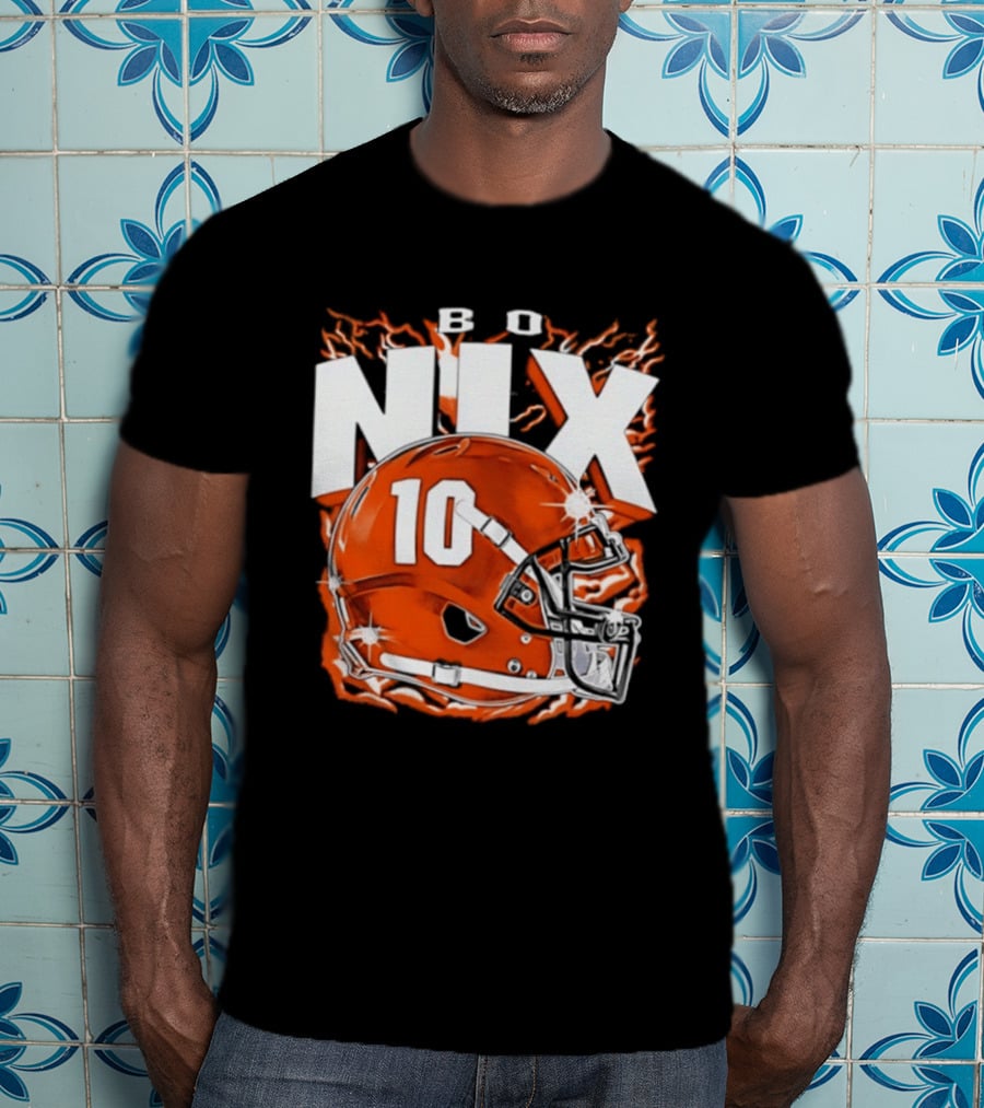 Bo Nix 10 Orange Football Helmet Flames T-Shirt