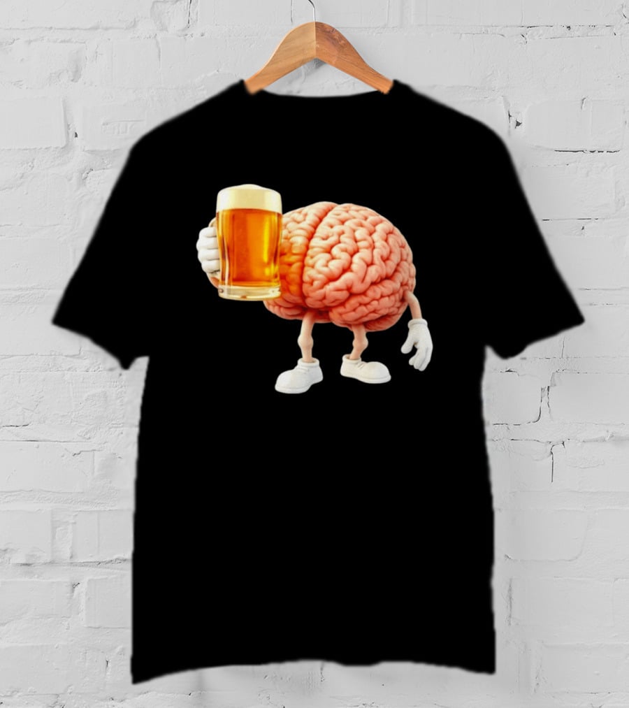 Brain Holding A Beer Drinking Anatomy Fun Humor T-Shirt