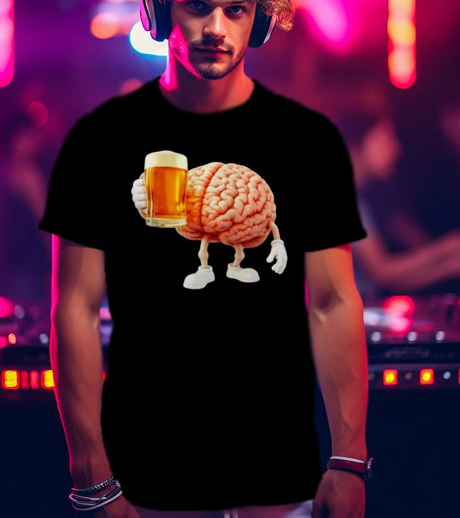 Brain Holding A Beer Drinking Anatomy Fun Humor T-Shirt