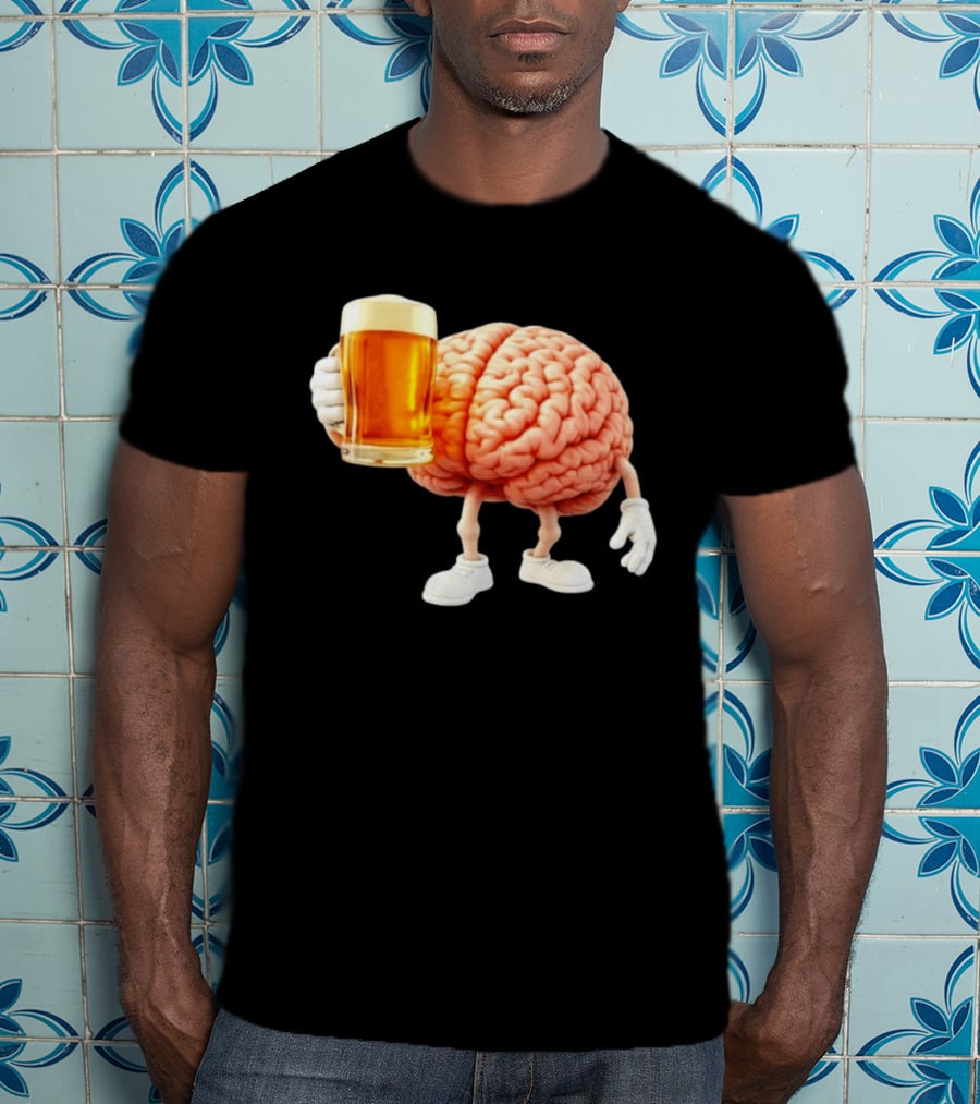 Brain Holding A Beer Drinking Anatomy Fun Humor T-Shirt
