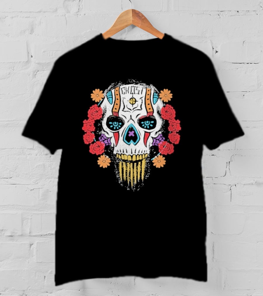 Call Of Duty Ghost Sugar Skull Floral Dia De Los Muertos T-Shirt
