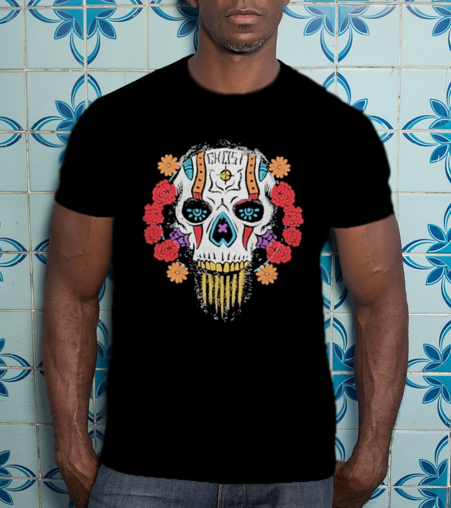 Call Of Duty Ghost Sugar Skull Floral Dia De Los Muertos T-Shirt