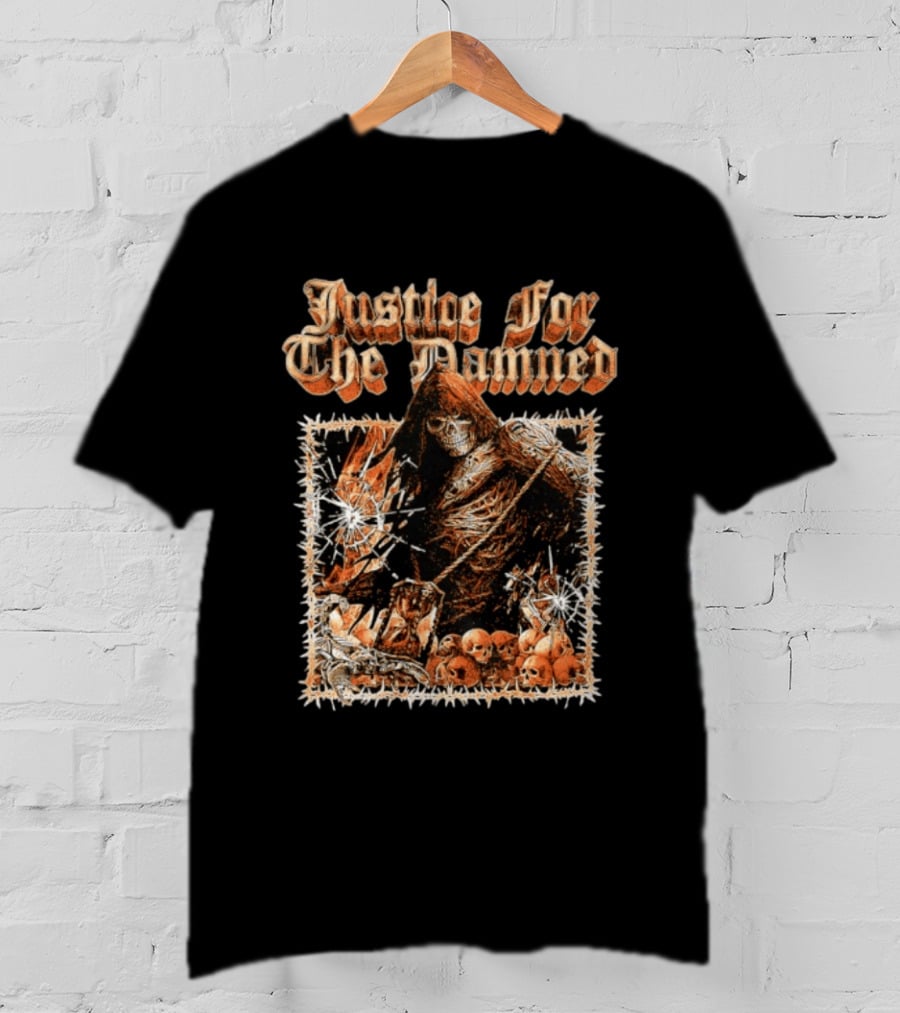 Justice For The Damned Grim Reaper Scorpion Skeleton Skulls T-Shirt