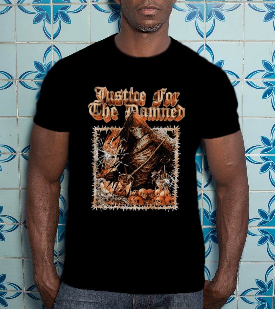 Justice For The Damned Grim Reaper Scorpion Skeleton Skulls T-Shirt