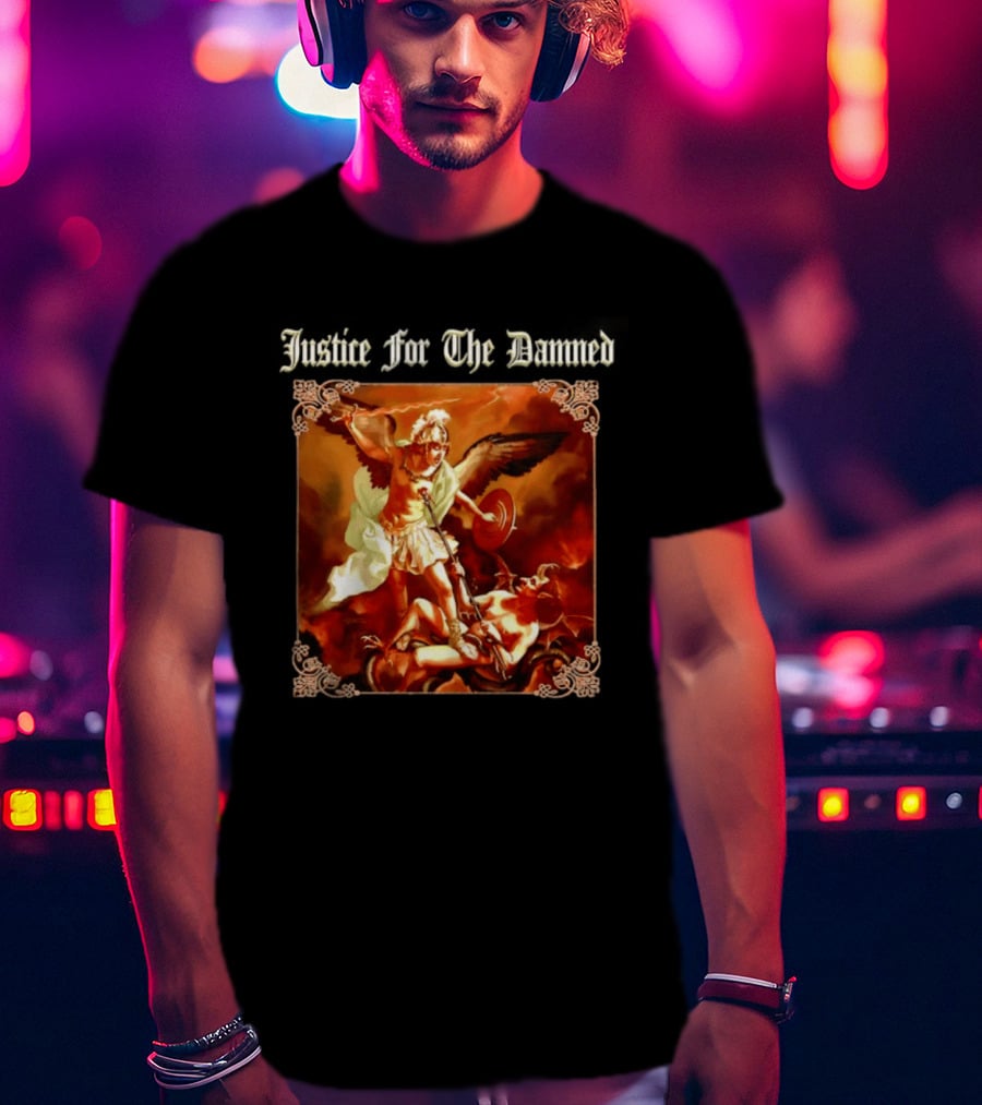 Justice For The Damned Metalcore Hardcore Knight And Fallen Angel Battle T-Shirt