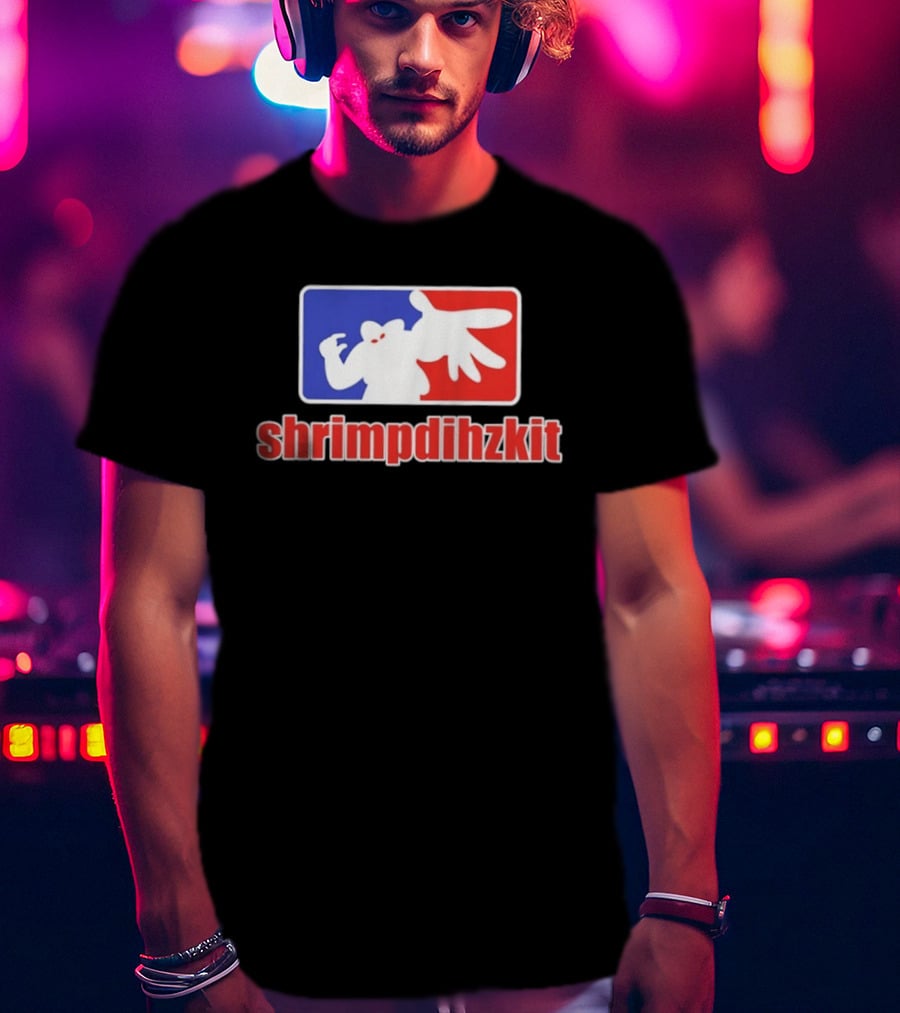 Shrimpdihzkit NBA Style Branding Parody Red White Blue T-Shirt