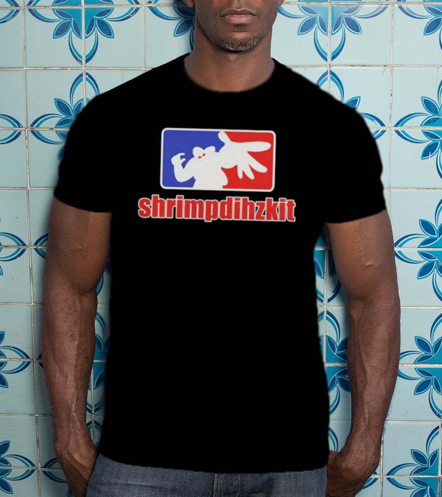 Shrimpdihzkit NBA Style Branding Parody Red White Blue T-Shirt
