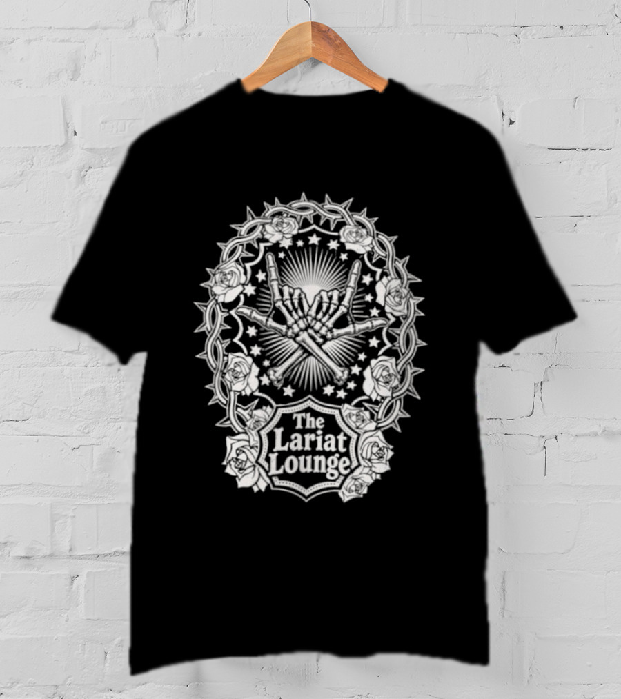 The Lariat Lounge Skeleton Hands Roses Thorns And Stars T-Shirt