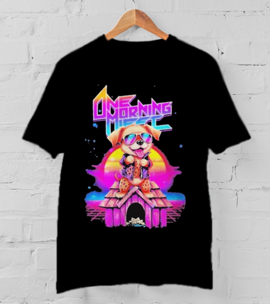 One Morning Left Puppy Doghouse 80s Retro Sunglasses Sunset Vibe T-Shirt