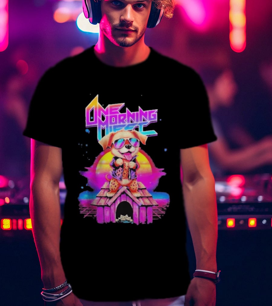 One Morning Left Puppy Doghouse 80s Retro Sunglasses Sunset Vibe T-Shirt