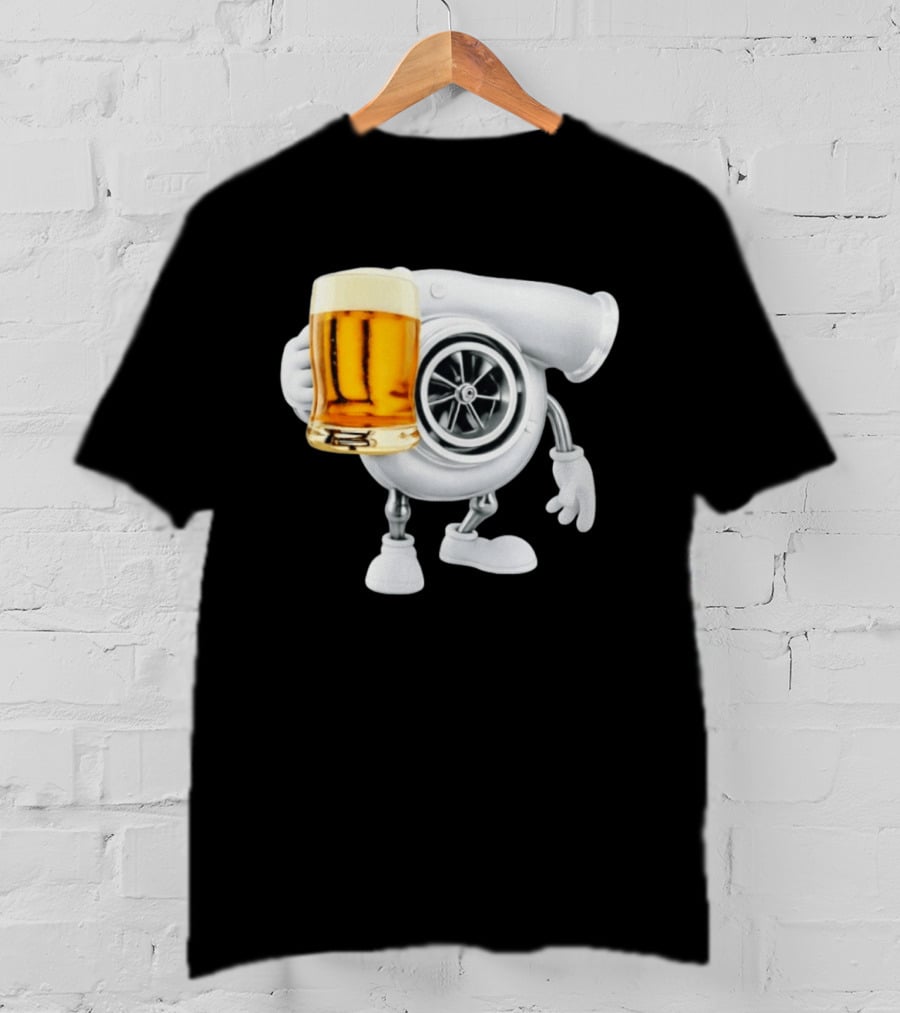 Turbo Beer Turbocharger Car Enthusiast Character With Beer T-Shirt