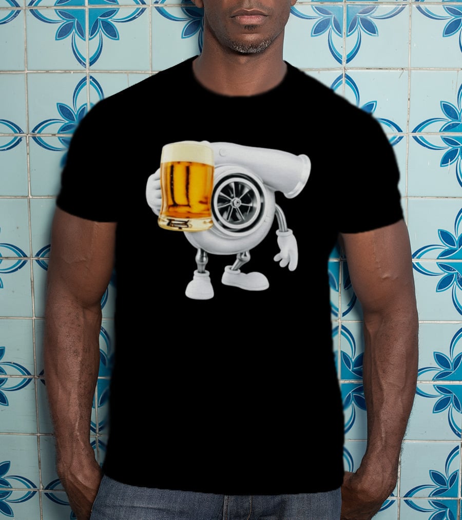 Turbo Beer Turbocharger Car Enthusiast Character With Beer T-Shirt