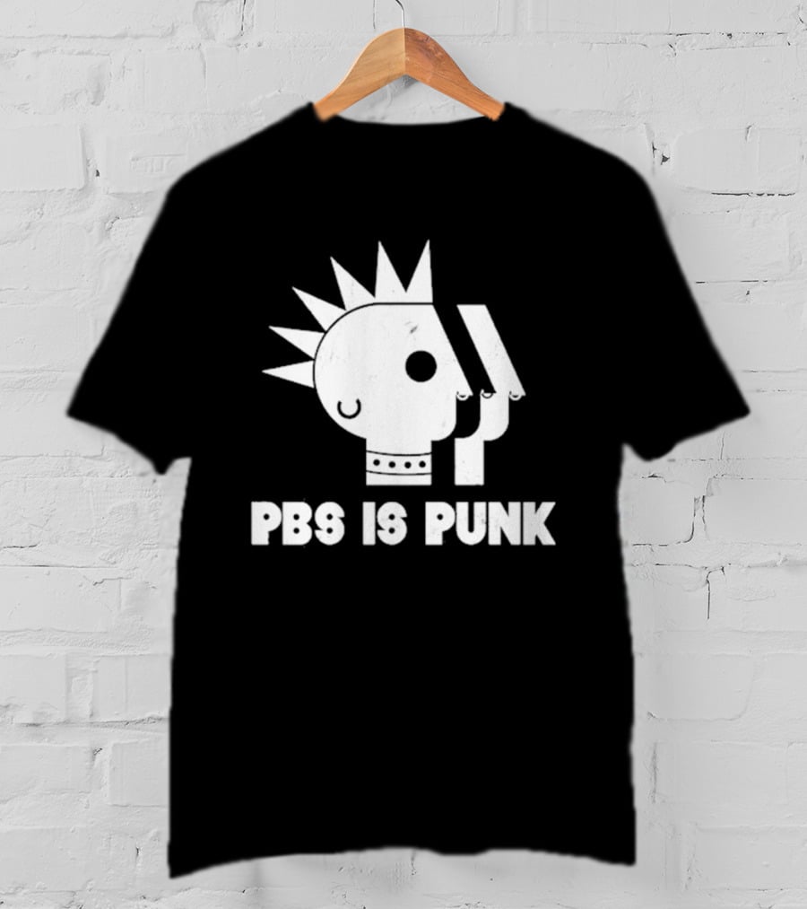 PBS Is Punk Distressed Style Mohawk Head Everyday Wear T-Shirt