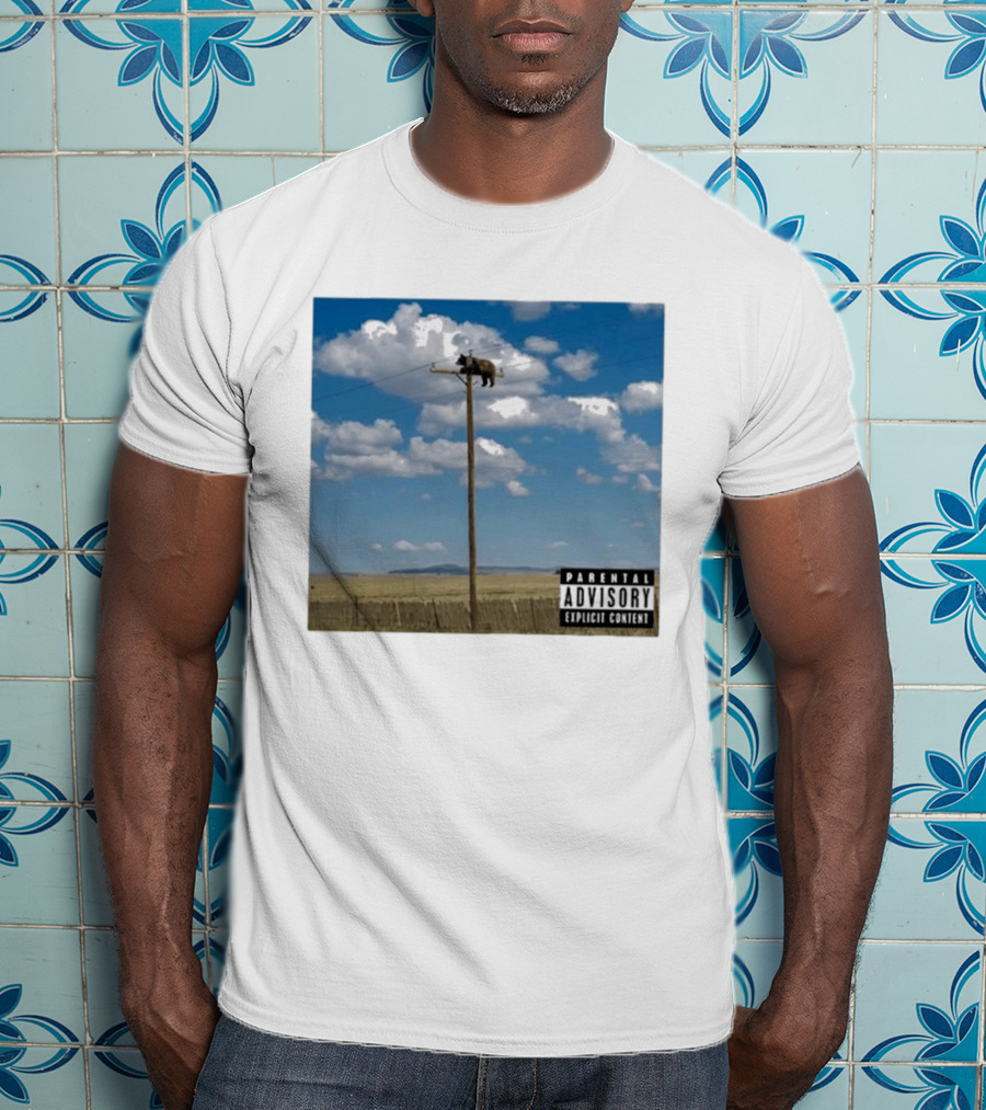 Bear On Top Of The Light Pole Parental Advisory Explicit Content Clouds Sky T-Shirt