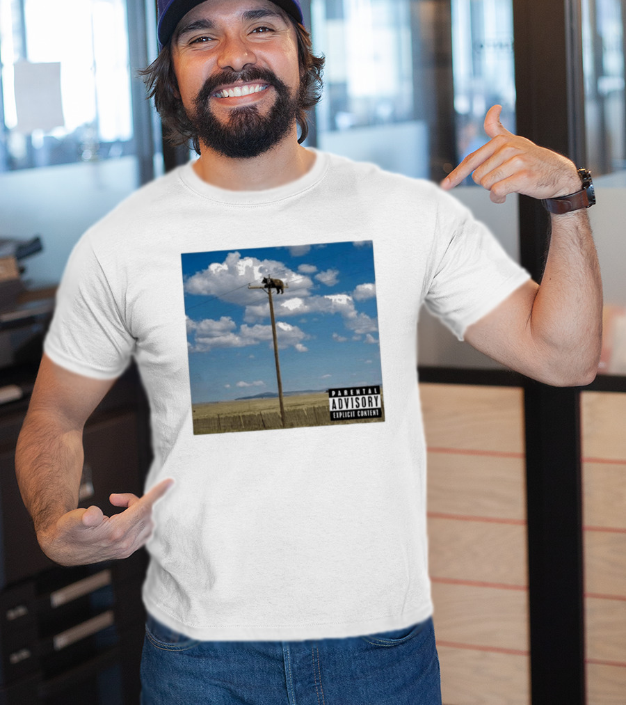 Bear On Top Of The Light Pole Parental Advisory Explicit Content Clouds Sky T-Shirt