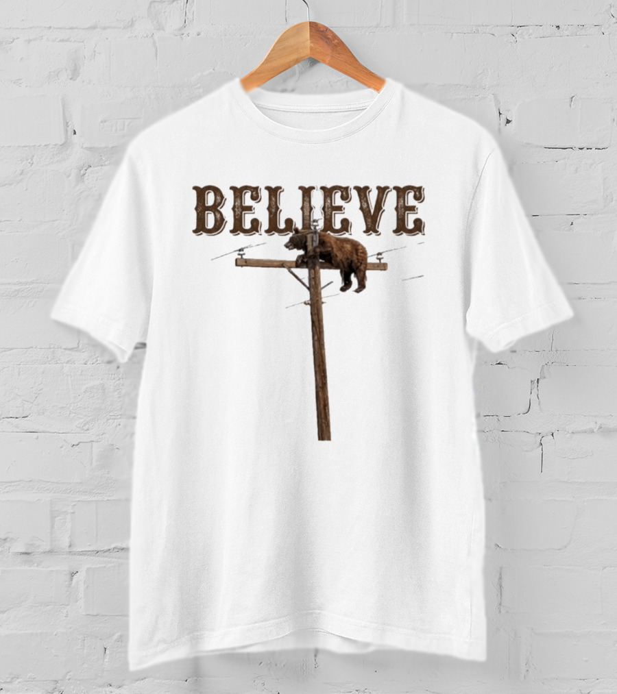 Believe Bear Balancing On Light Pole With Rustic T-Shirt