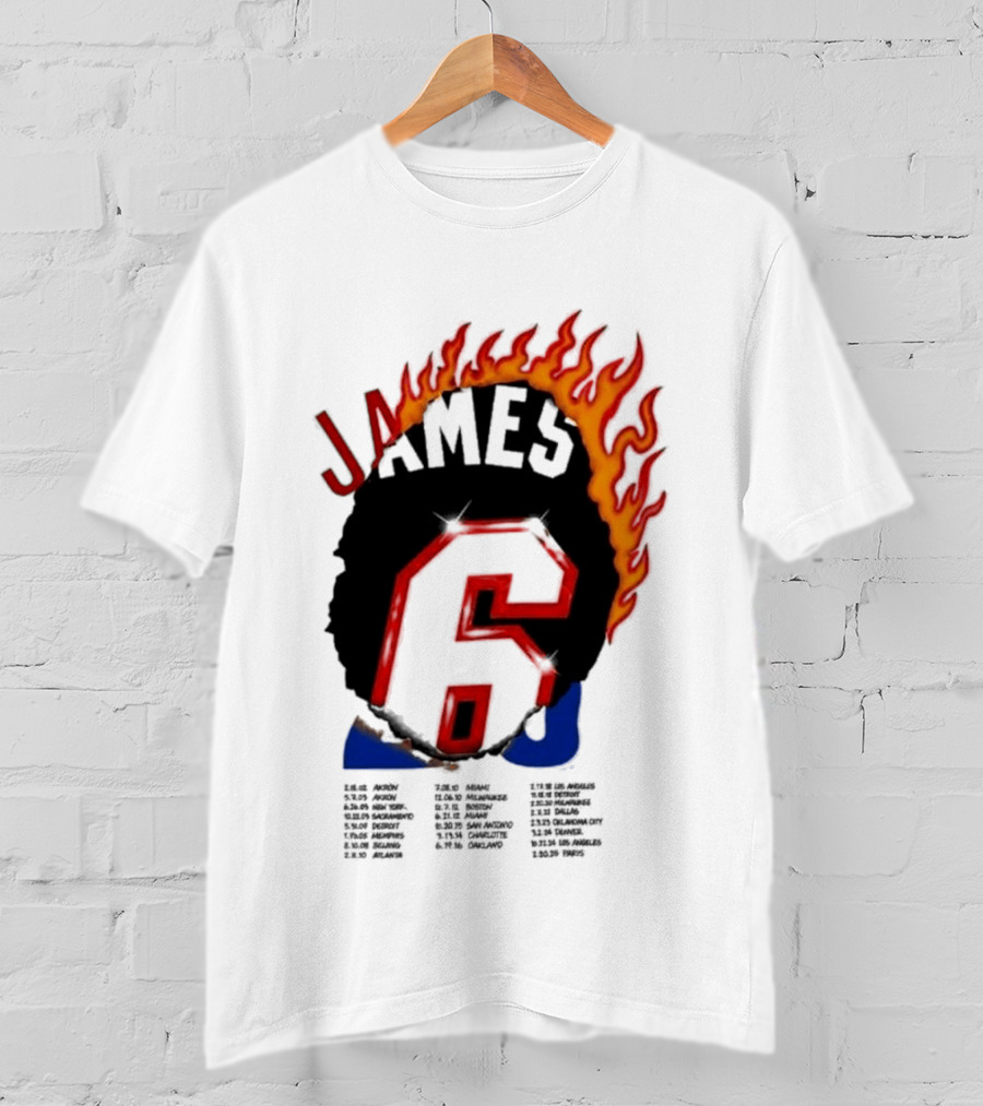 James 6 Flame Basketball Legend Bold Number Rugged T-Shirt