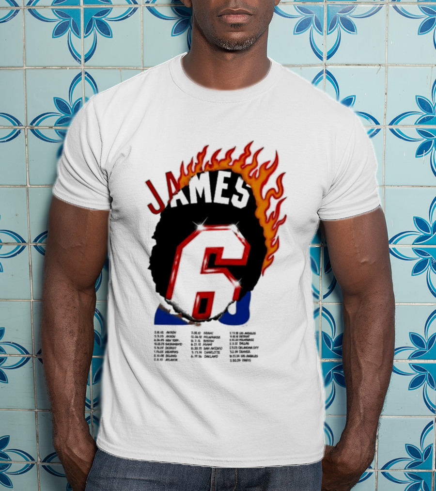 James 6 Flame Basketball Legend Bold Number Rugged T-Shirt