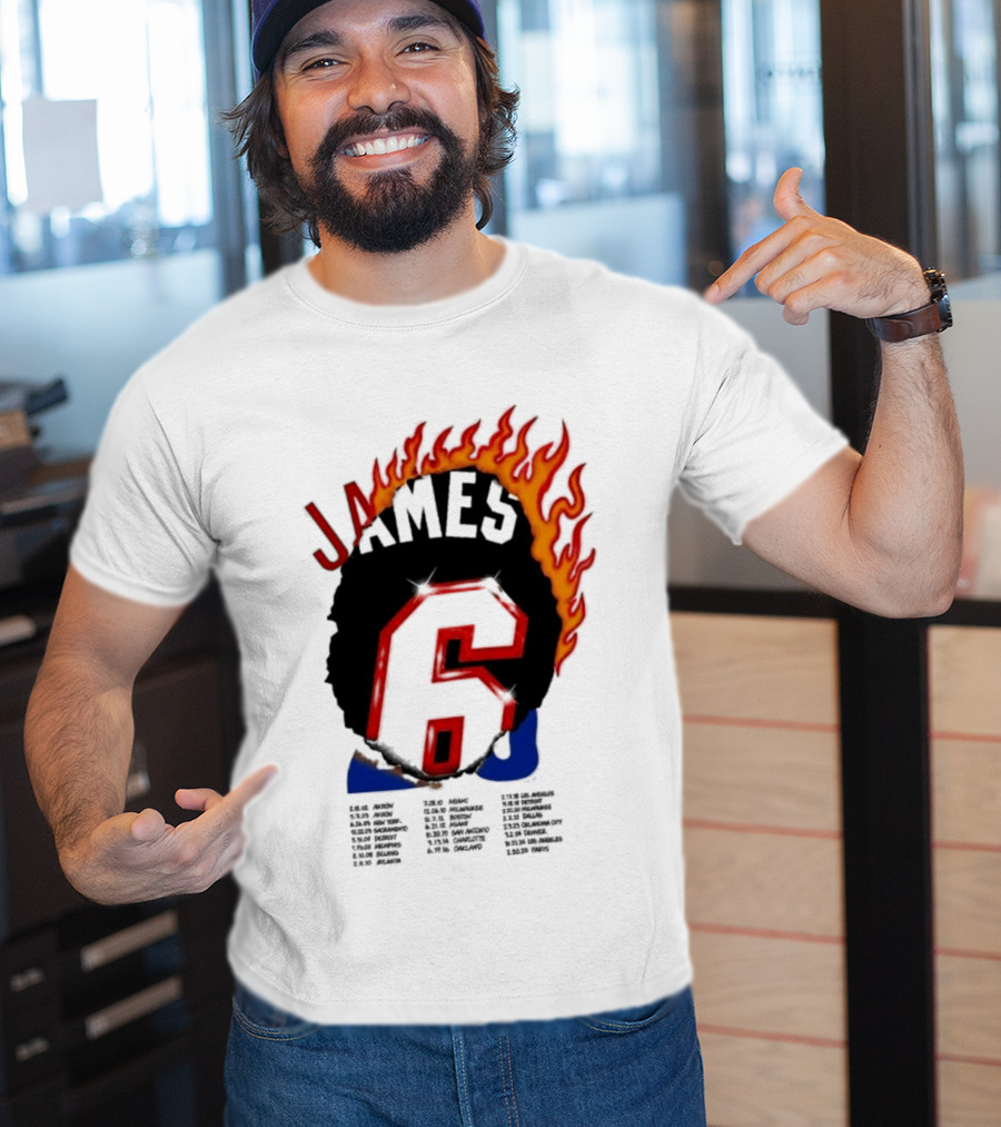 James 6 Flame Basketball Legend Bold Number Rugged T-Shirt