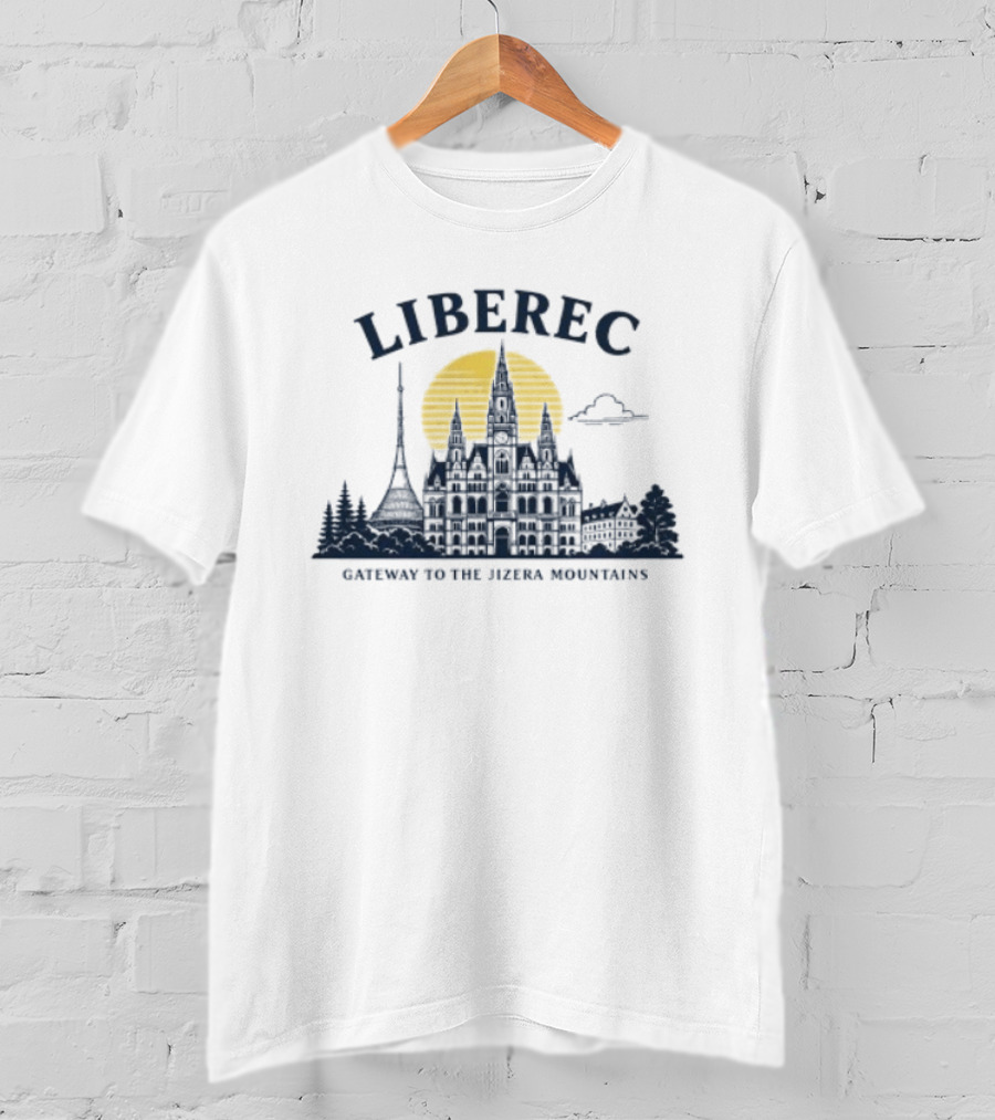 Liberec Gateway To The Jizera Mountains Skyline Silhouette With Tower And Cloud T-Shirt