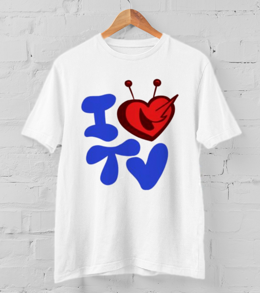 I Love TV Blue Red Heart Antenna T-Shirt