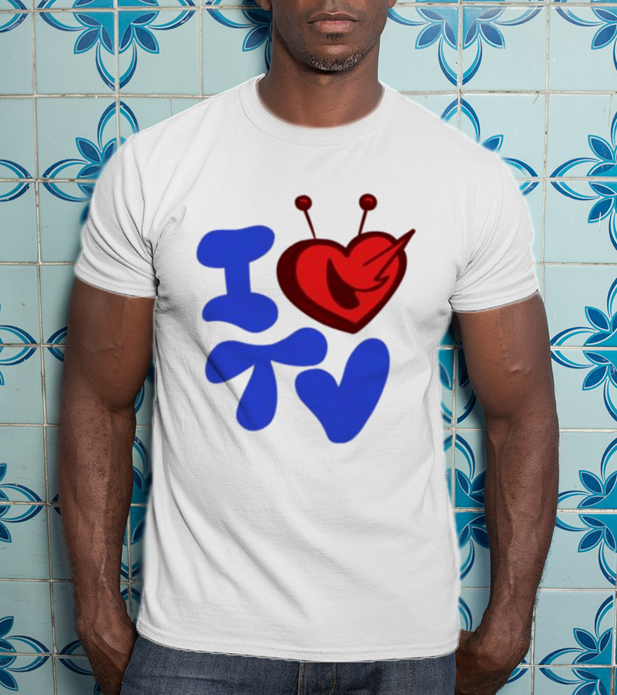 I Love TV Blue Red Heart Antenna T-Shirt