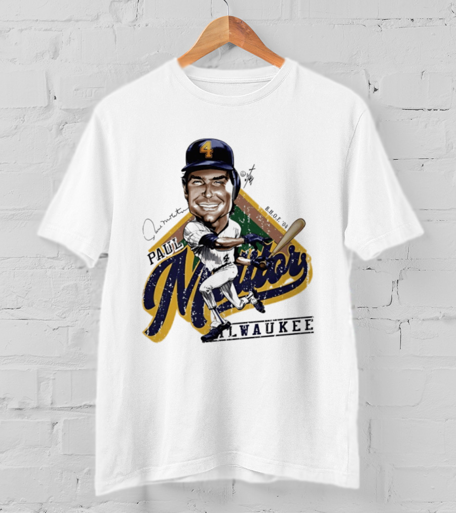 Paul Molitor Milwaukee Brewers Number 4 Bruce Stark Caricature HOF T-Shirt