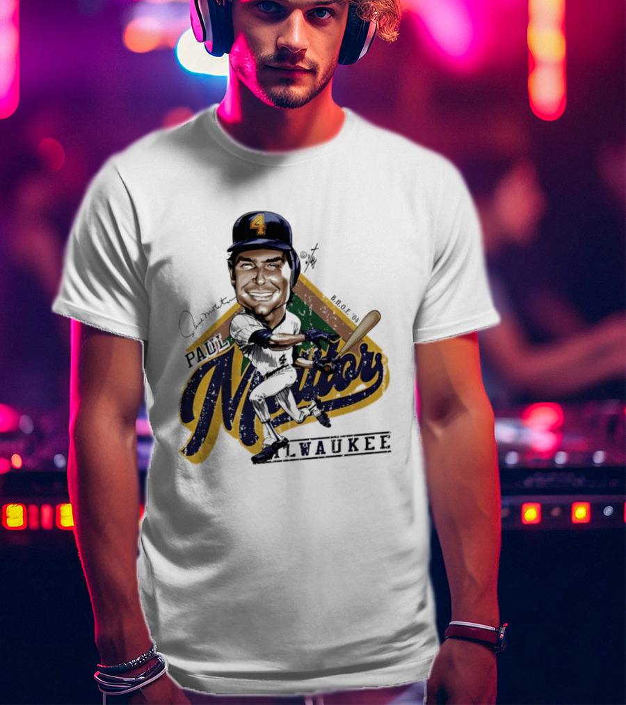 Paul Molitor Milwaukee Brewers Number 4 Bruce Stark Caricature HOF T-Shirt