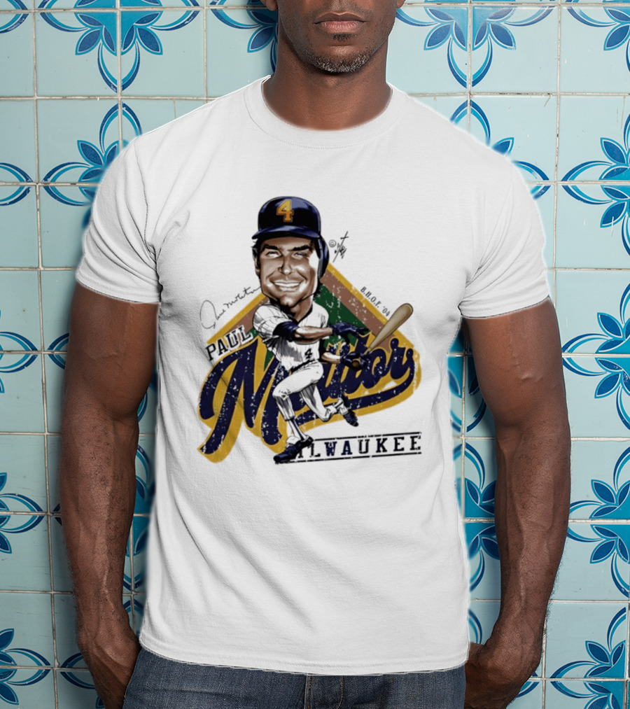 Paul Molitor Milwaukee Brewers Number 4 Bruce Stark Caricature HOF T-Shirt