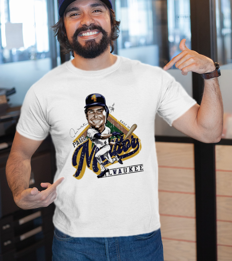 Paul Molitor Milwaukee Brewers Number 4 Bruce Stark Caricature HOF T-Shirt