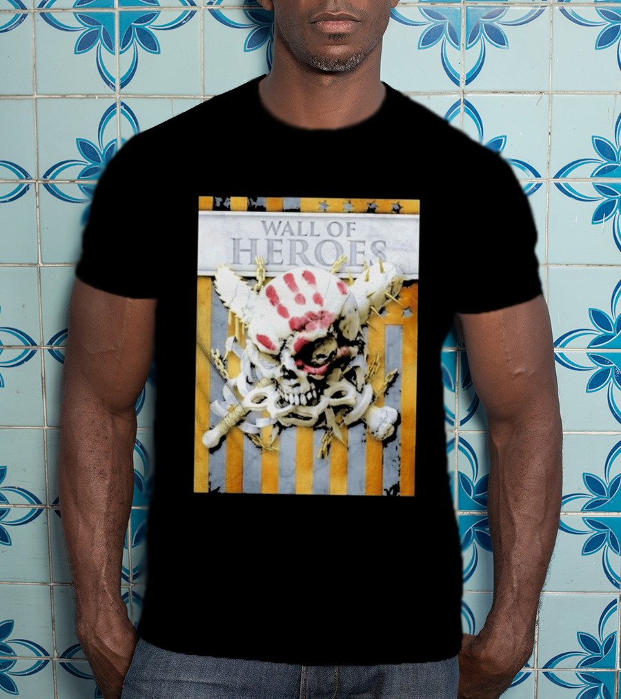 Five Finger Death Punch Wall Of Heroes Skull Chains Barbed Wire American Flag T-Shirt