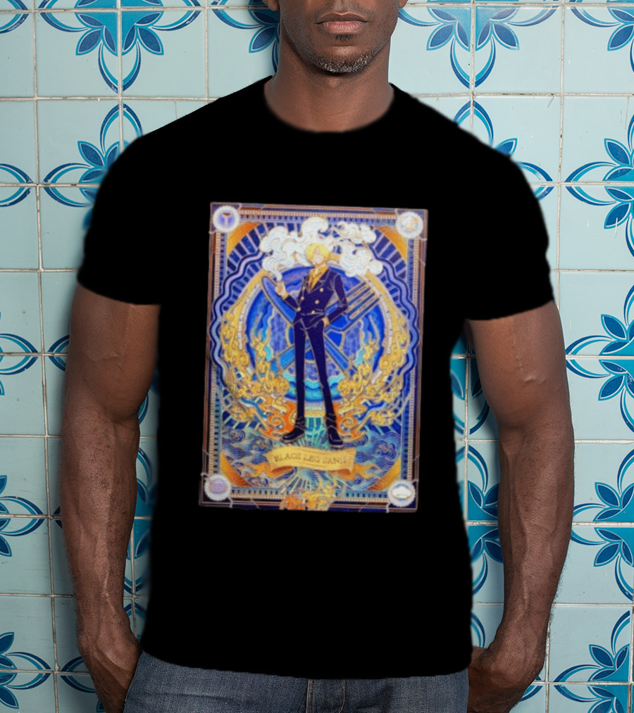 Sanji Black Leg Flames Smoking One Piece Character Art Tarot T-Shirt