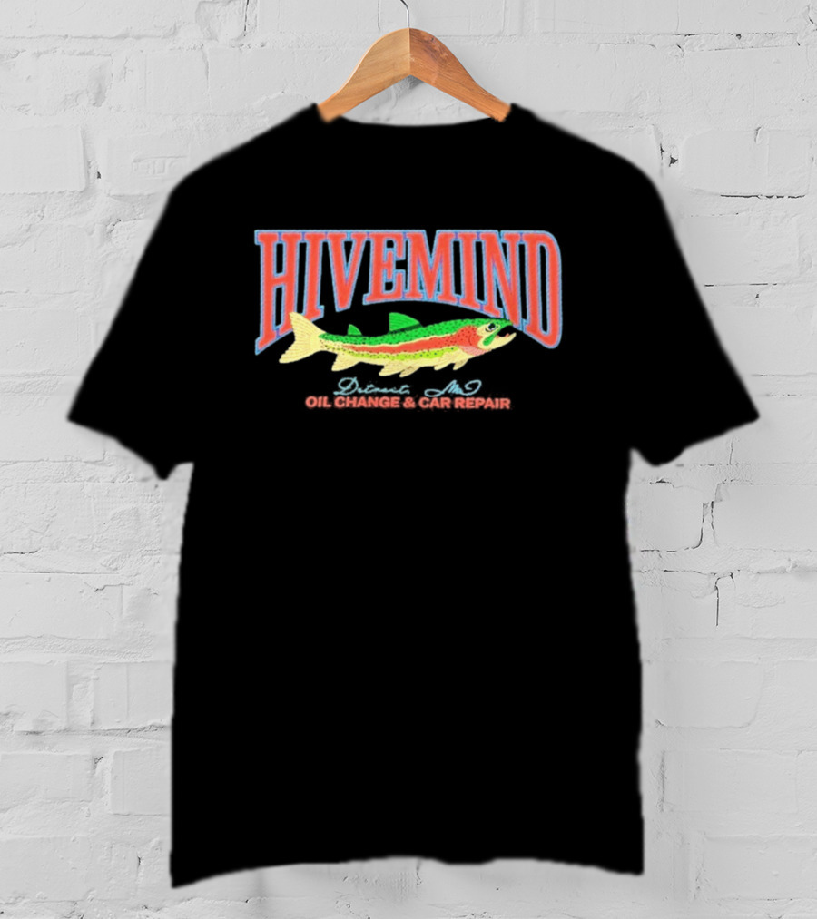 Hivemind Oil Change And Car Repair French Terry Stitched Fish T-Shirt