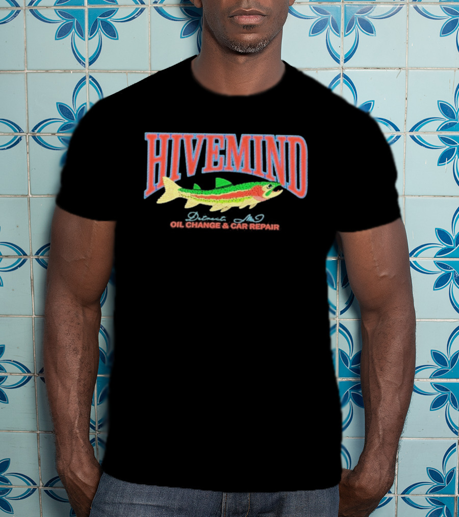 Hivemind Oil Change And Car Repair French Terry Stitched Fish T-Shirt