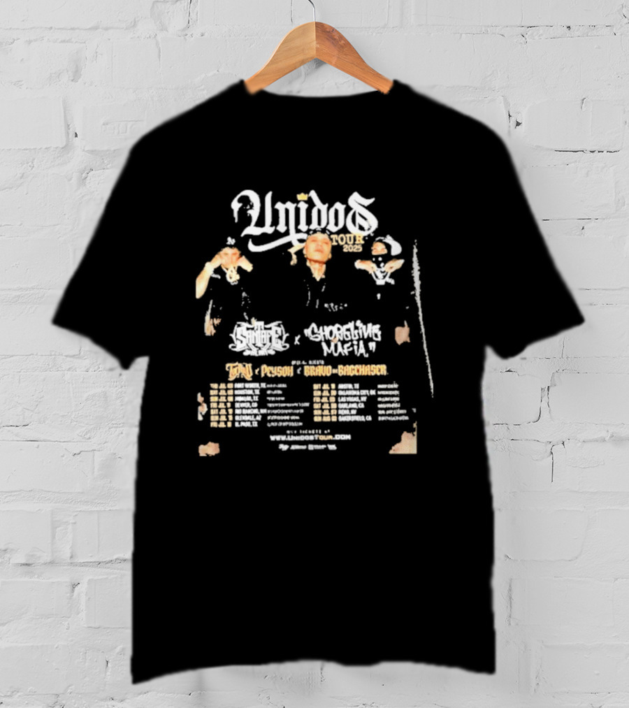 Unidos Tour 2025 Santa Fe Klan Shoreline Mafia Tour Dates Kelvin Azari Beni Fnt GeraMX Scarface T-Shirt
