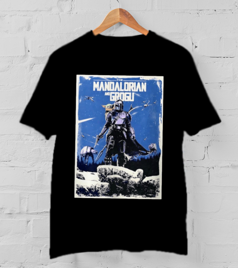 The Mandalorian And Grogu Star Wars Baby Yoda Scene With AT AT And X Wings T-Shirt