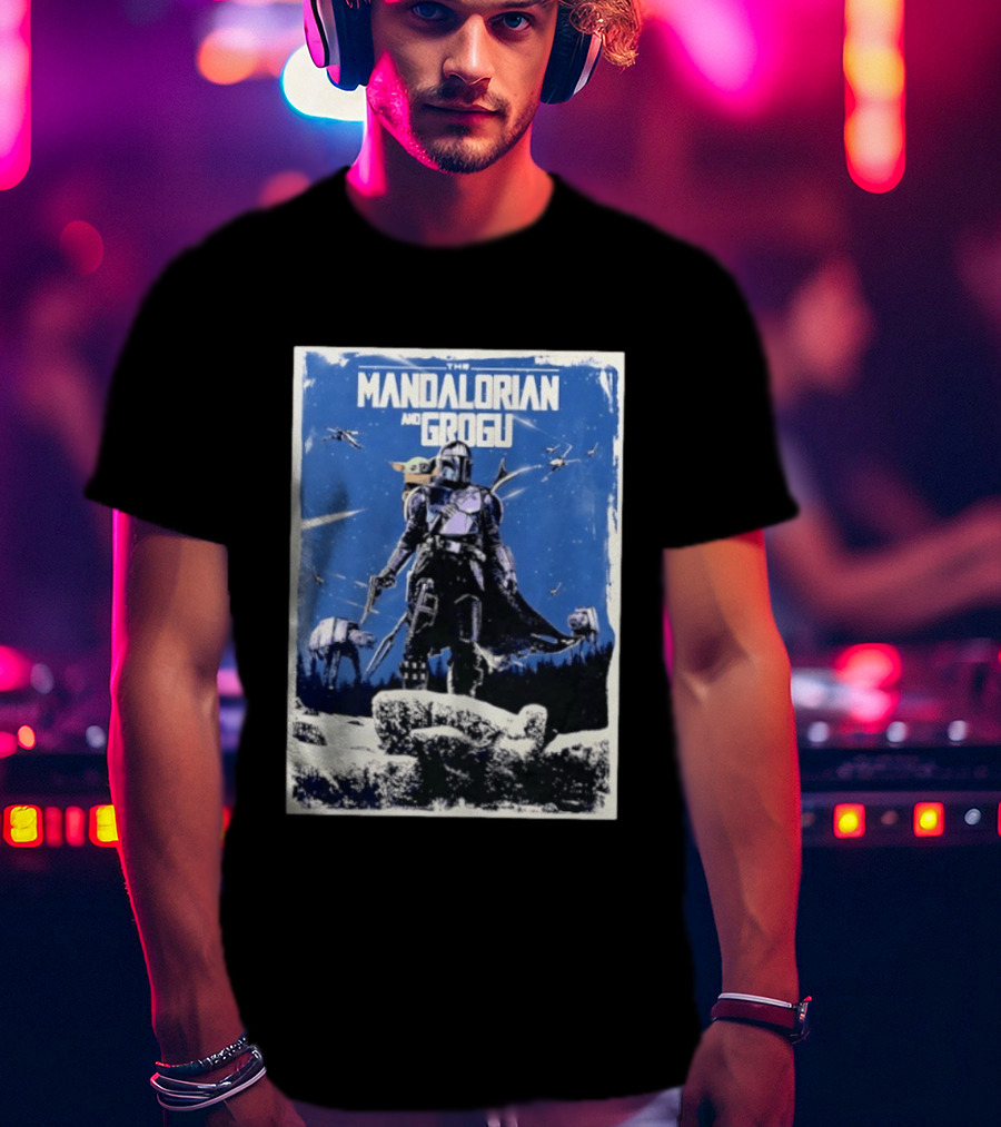 The Mandalorian And Grogu Star Wars Baby Yoda Scene With AT AT And X Wings T-Shirt