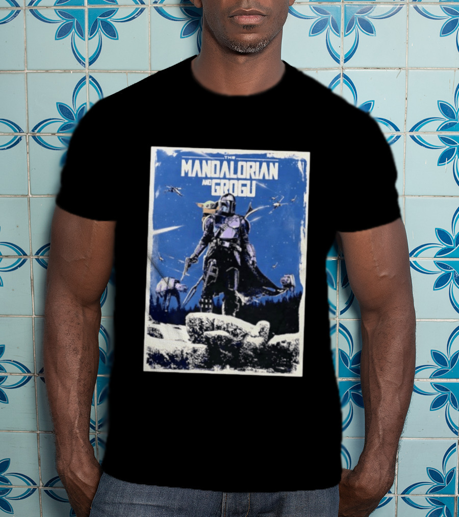 The Mandalorian And Grogu Star Wars Baby Yoda Scene With AT AT And X Wings T-Shirt