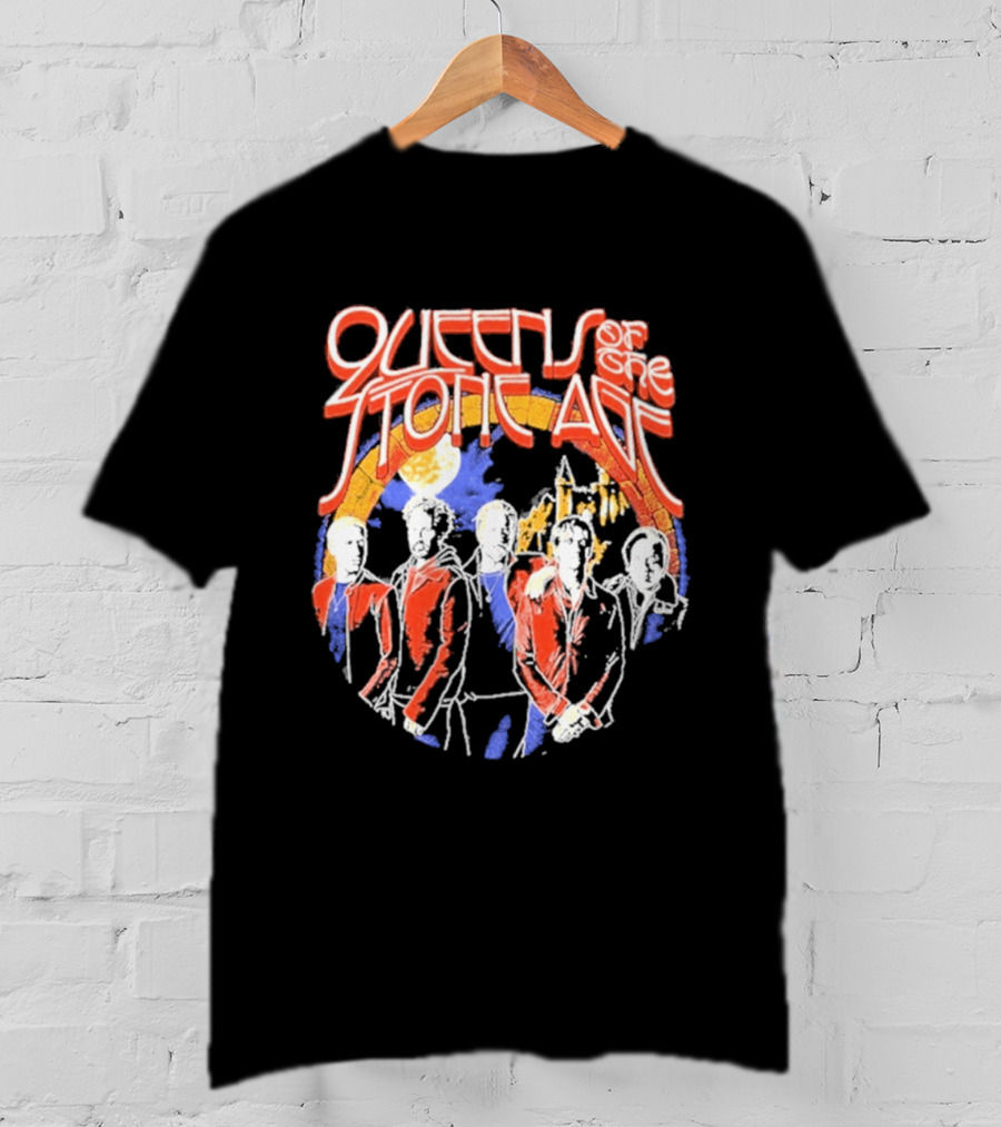 Queens Of The Stone Age Band Silhouette Vintage Rainbow Circle T-Shirt